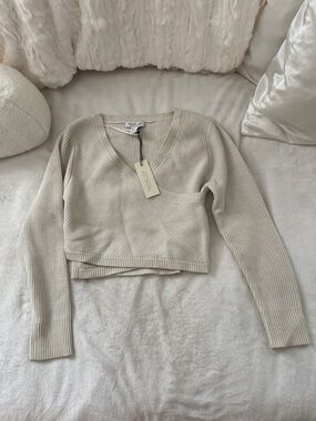 Rachel Zoe Cream Ribbed Knit Sweater